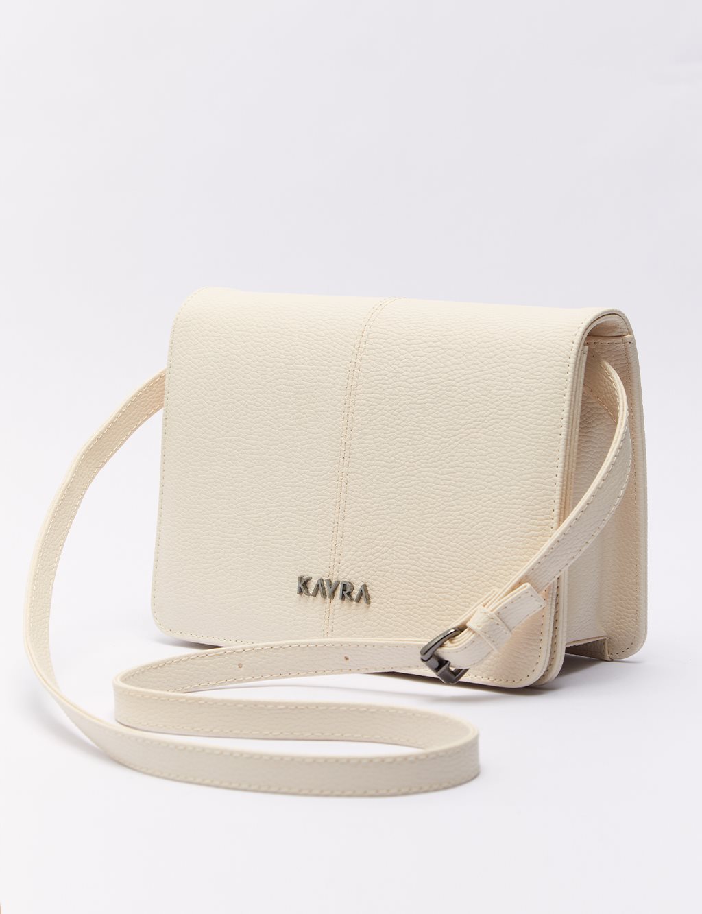 Dikiş Detaylı Kapaklı Çanta Krem