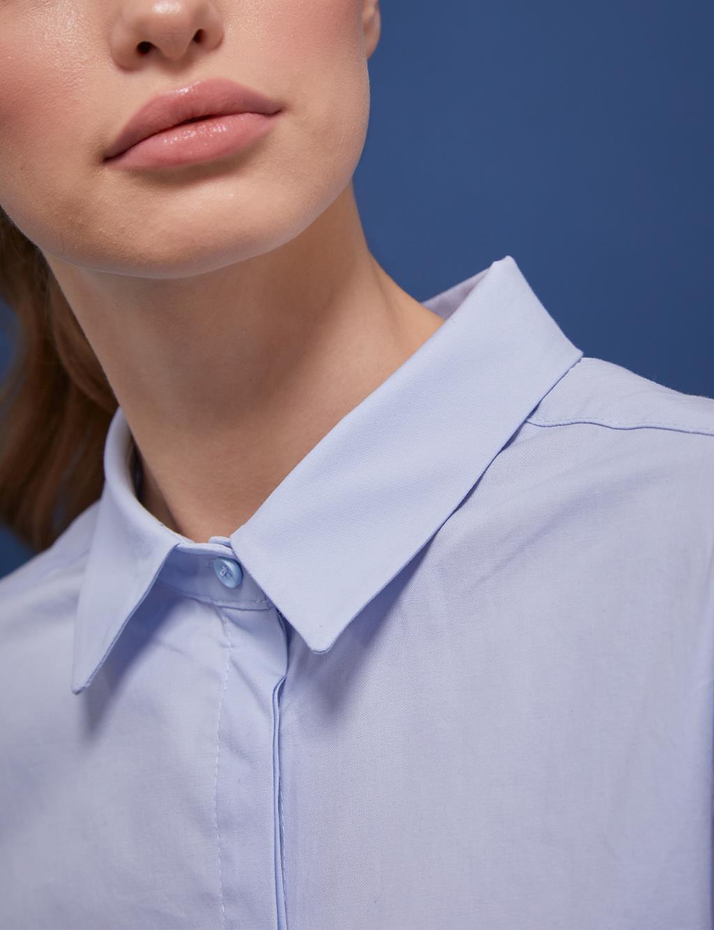 Asymmetrical Cut Poplin Shirt Blue