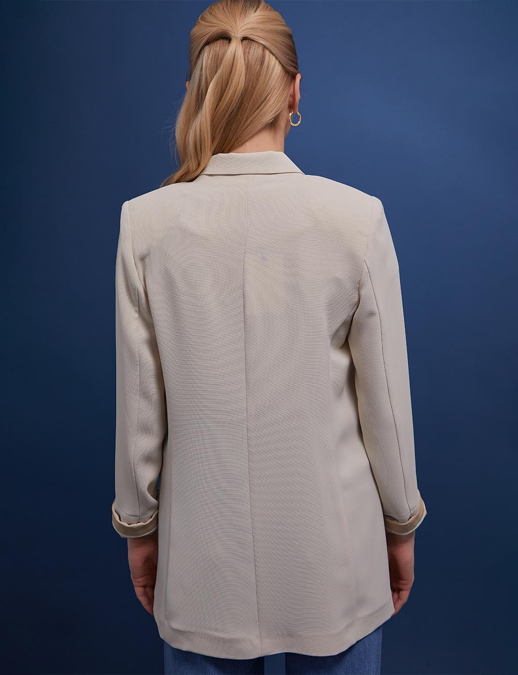 Bone Button Double Breasted Jacket Cream
