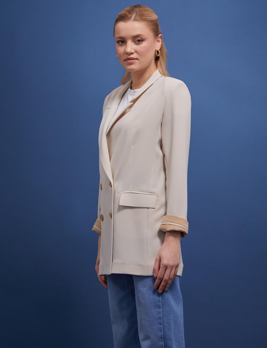 Bone Button Double Breasted Jacket Cream