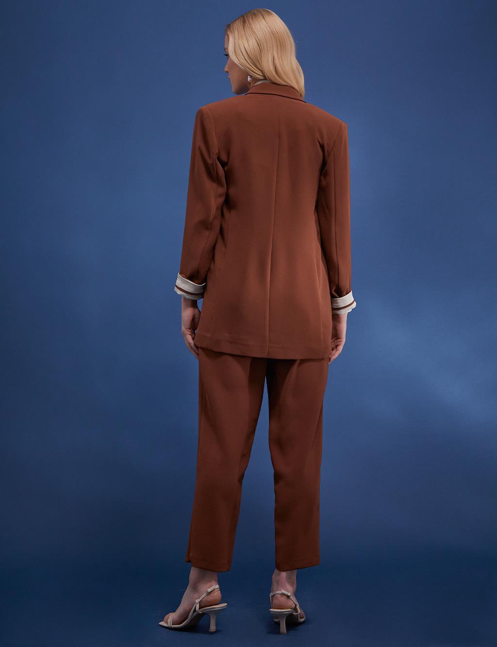 Bone Button Double Breasted Jacket Brown