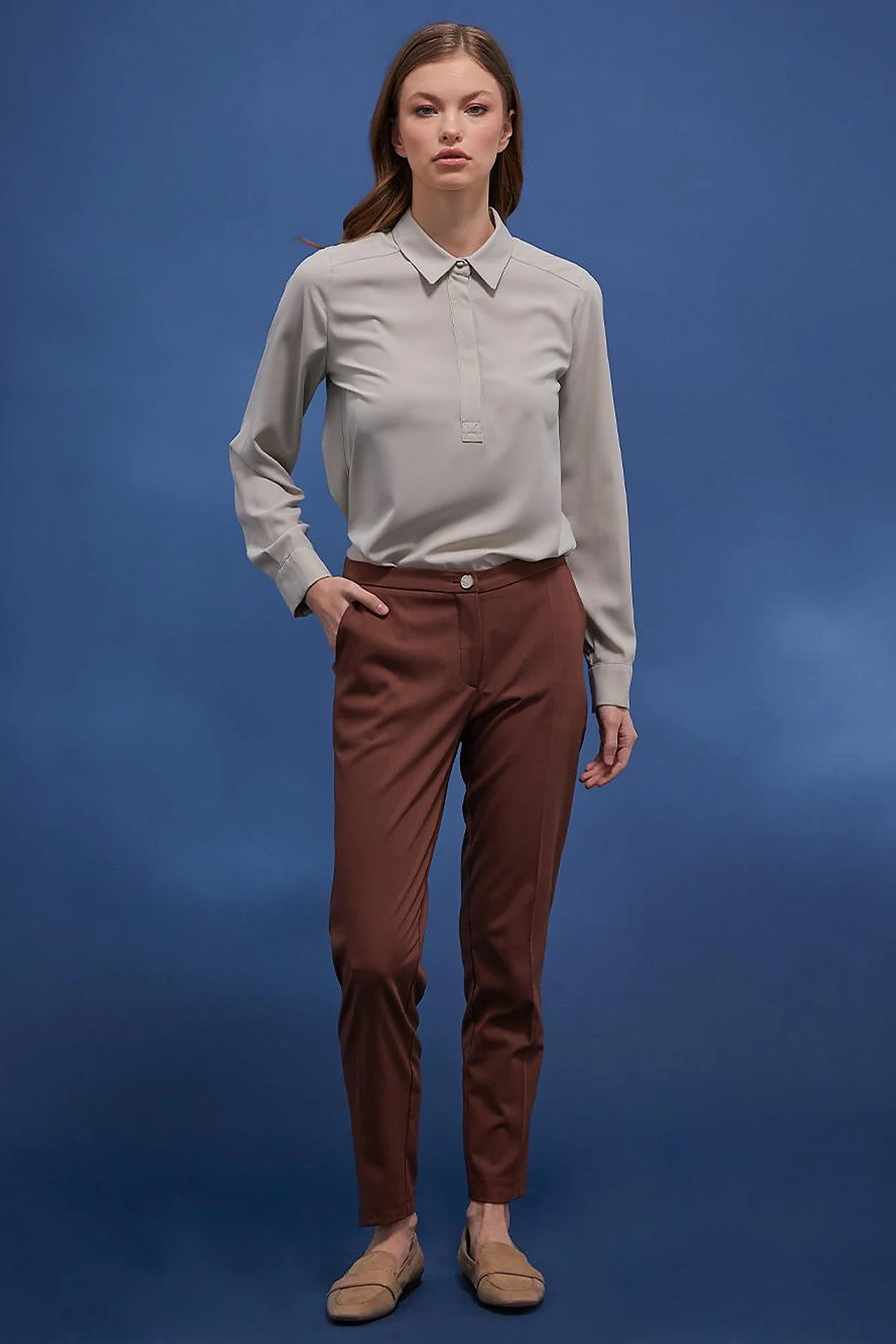 Basic Fermuarlı Pantolon Kahve