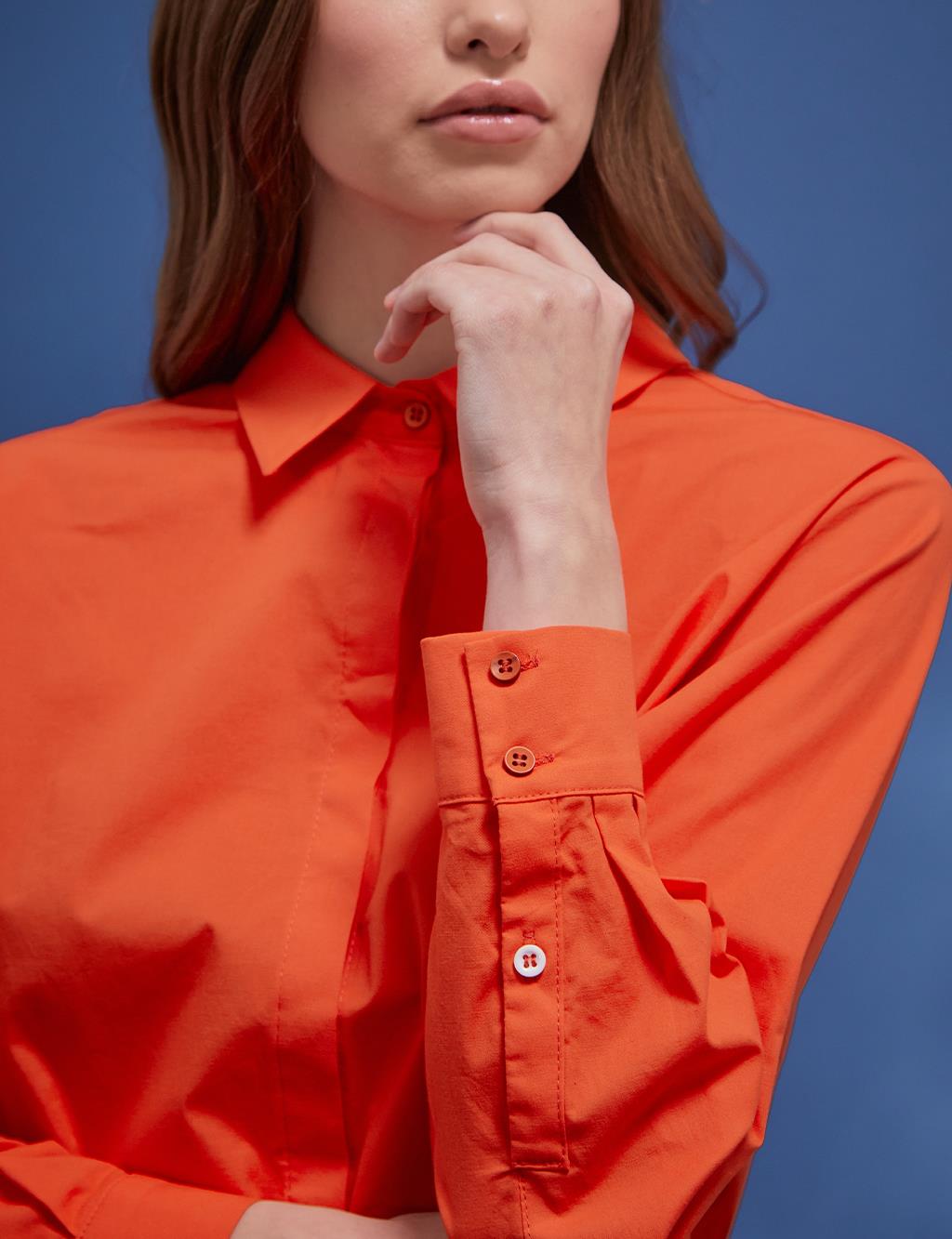 Asymmetrical Cut Poplin Shirt Coral