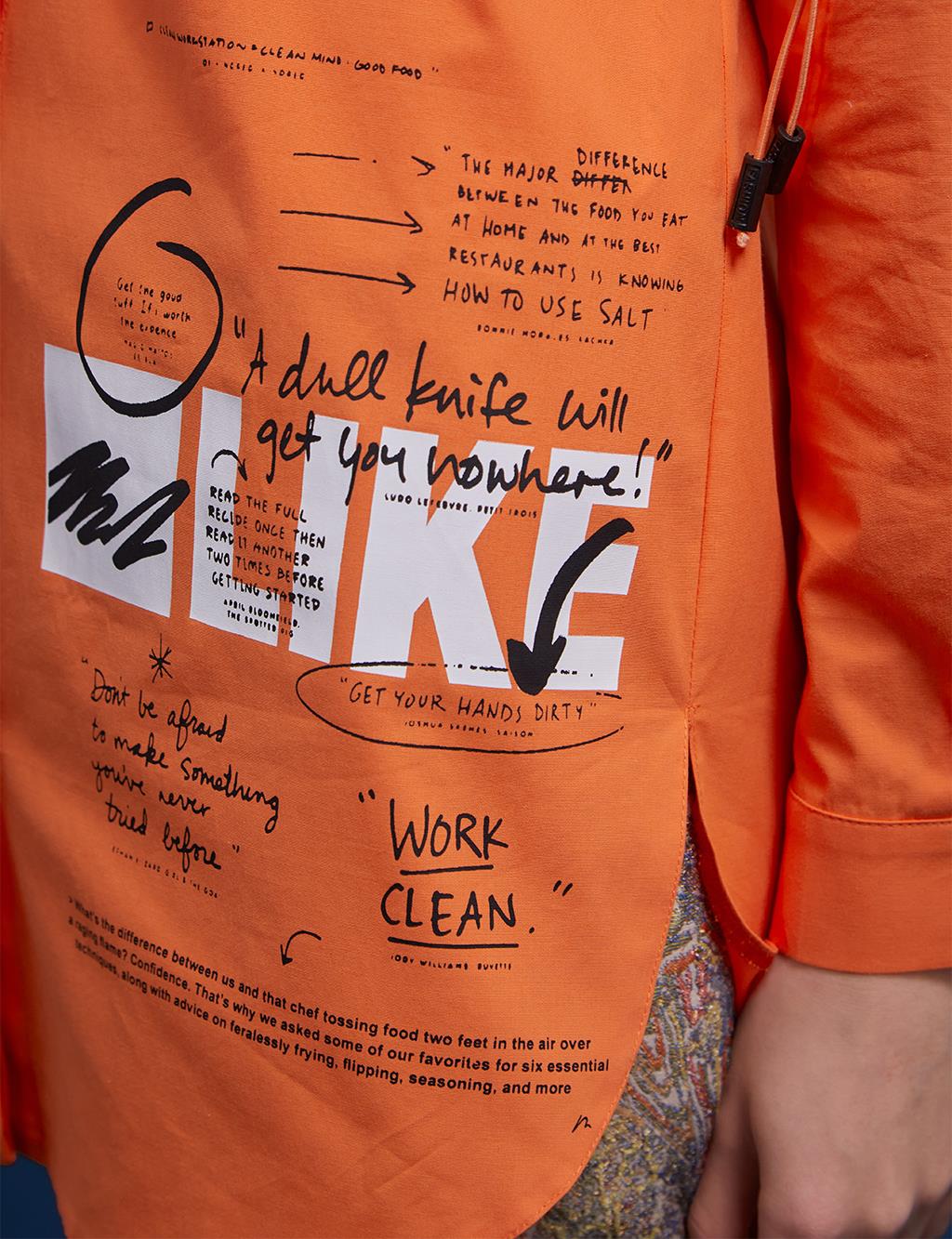 Shoulder Detailed Printed Shirt Orange