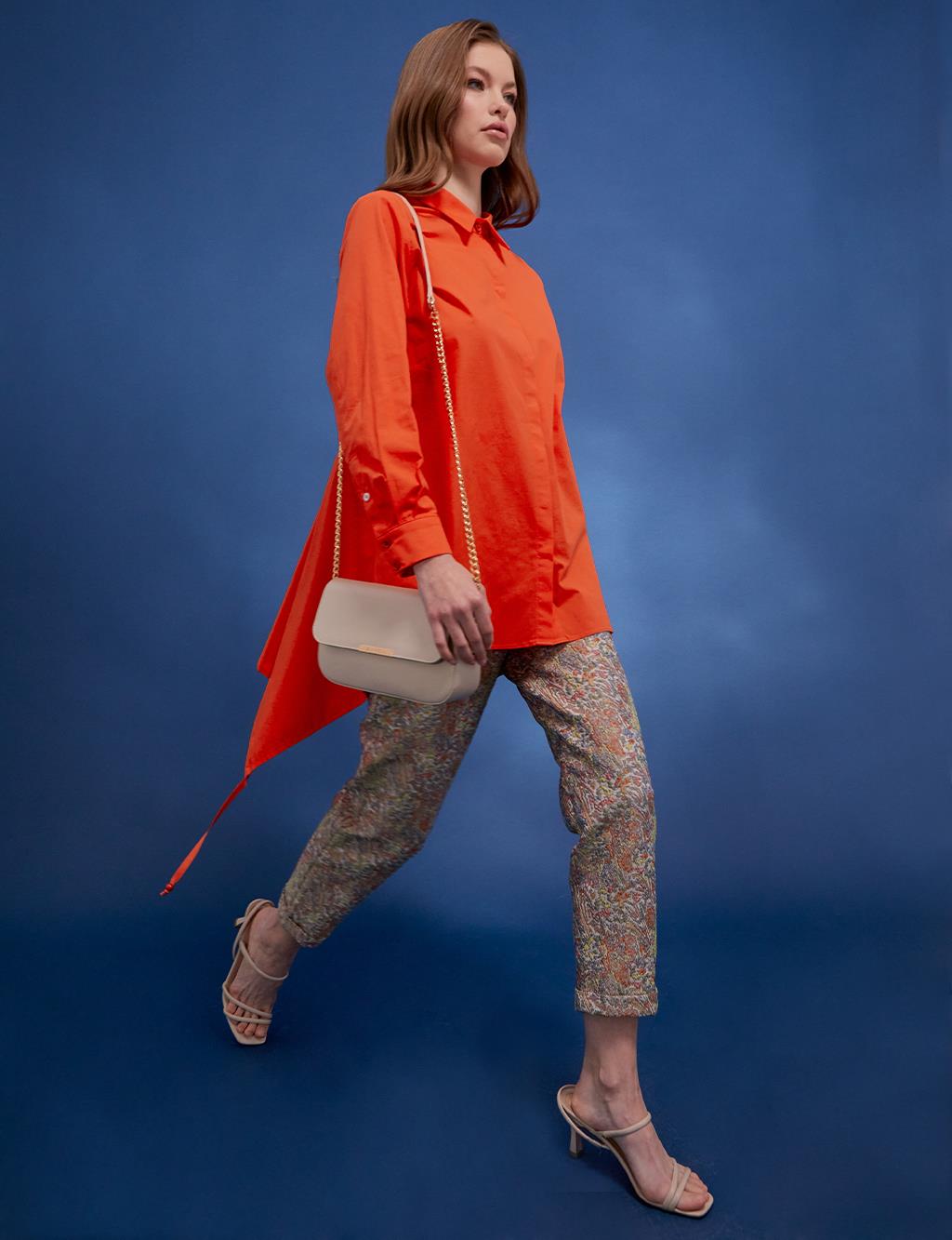 Asymmetrical Cut Poplin Shirt Coral