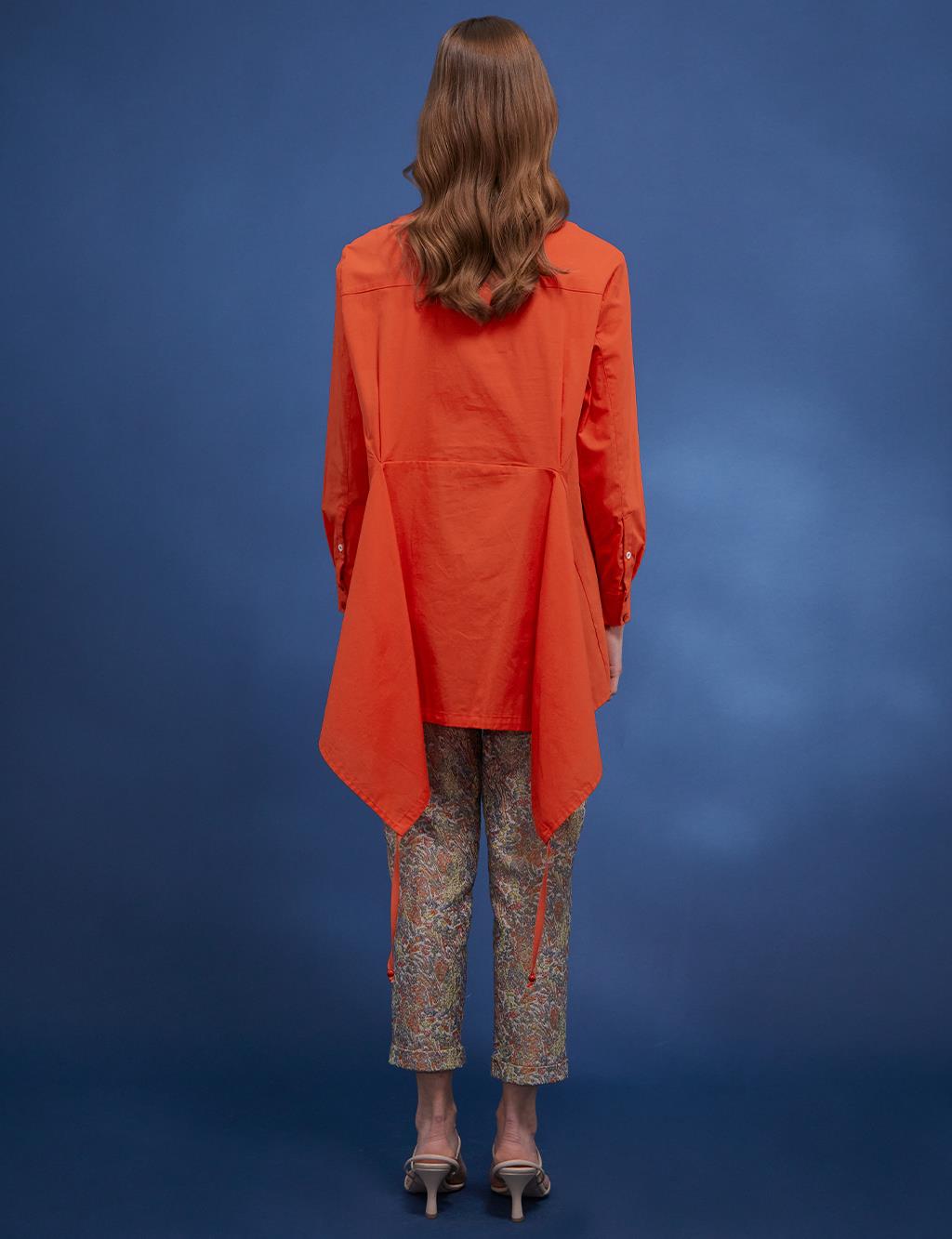 Asymmetrical Cut Poplin Shirt Coral