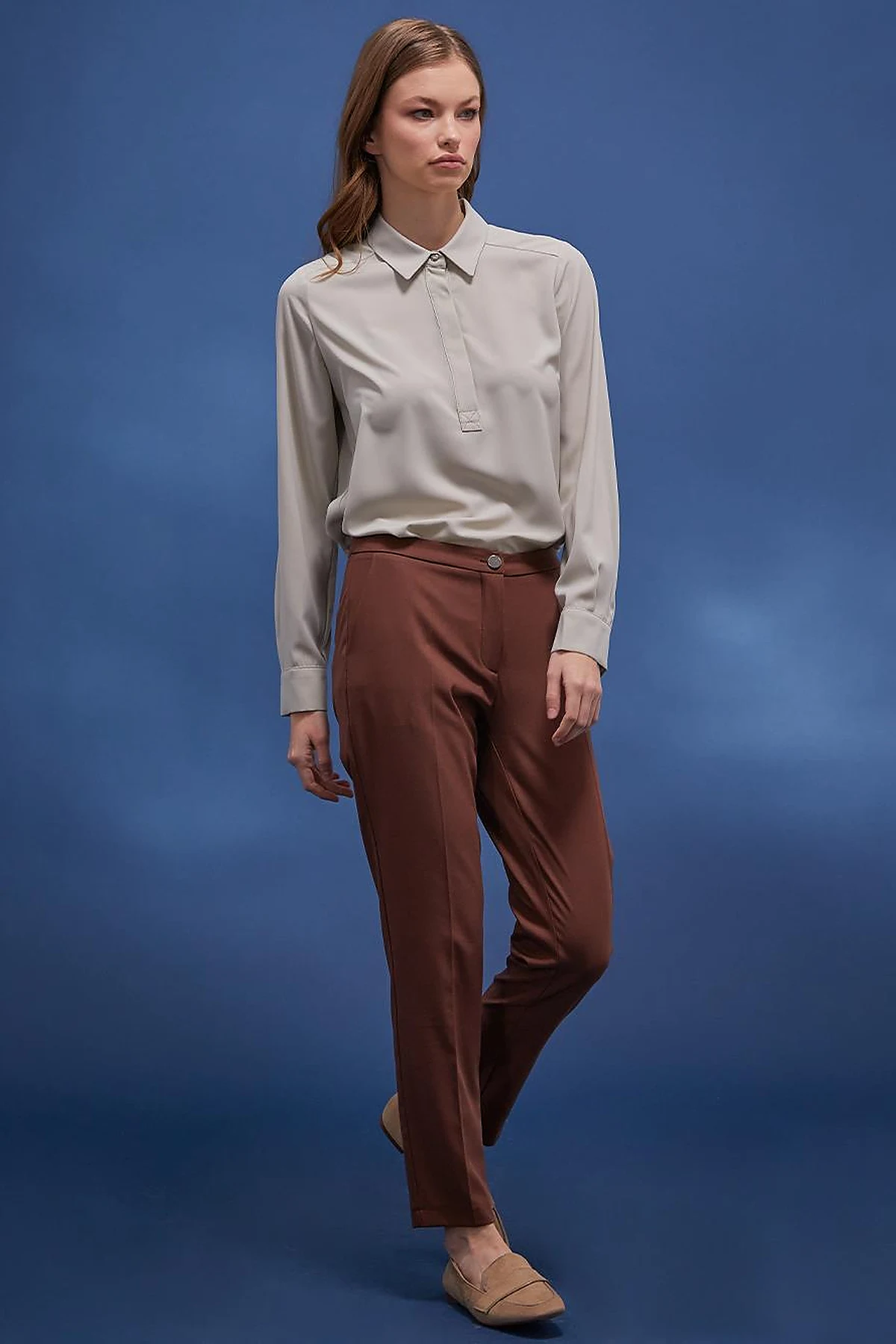 Basic Fermuarlı Pantolon Kahve