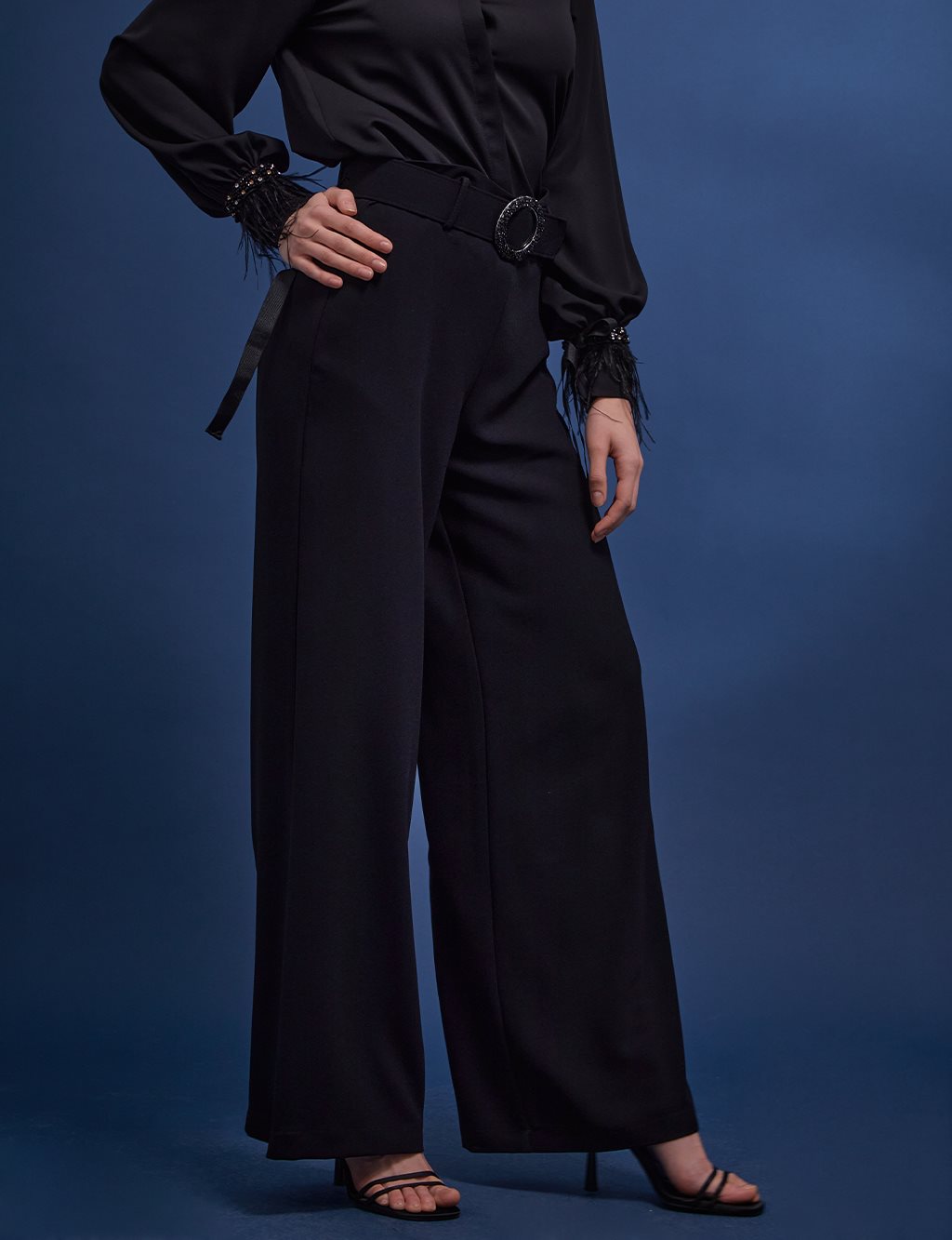 Belted Wide Leg Pants Black