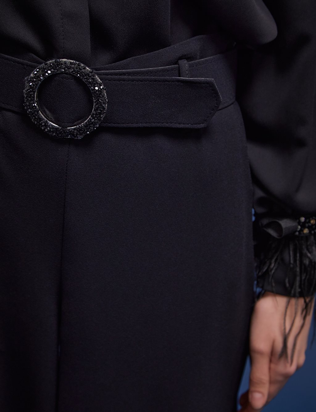 Belted Wide Leg Pants Black
