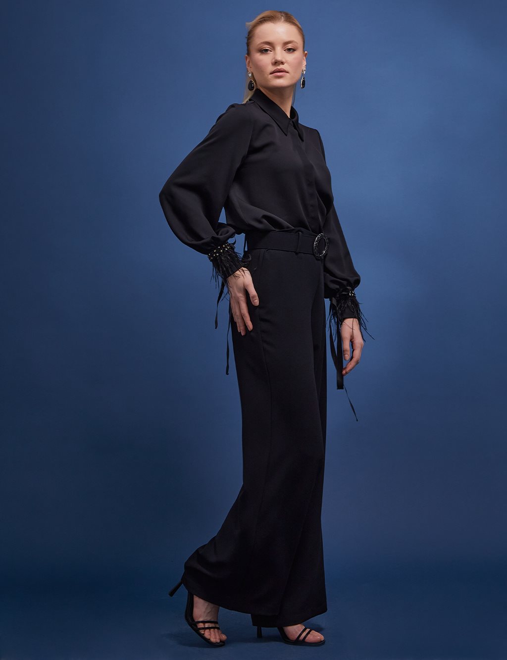 Belted Wide Leg Pants Black