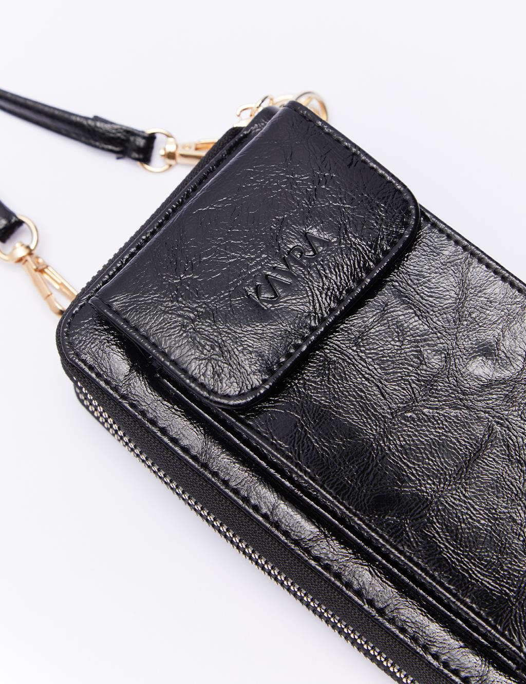 Two Compartment Wallet Bag Wrinkled Patent Leather