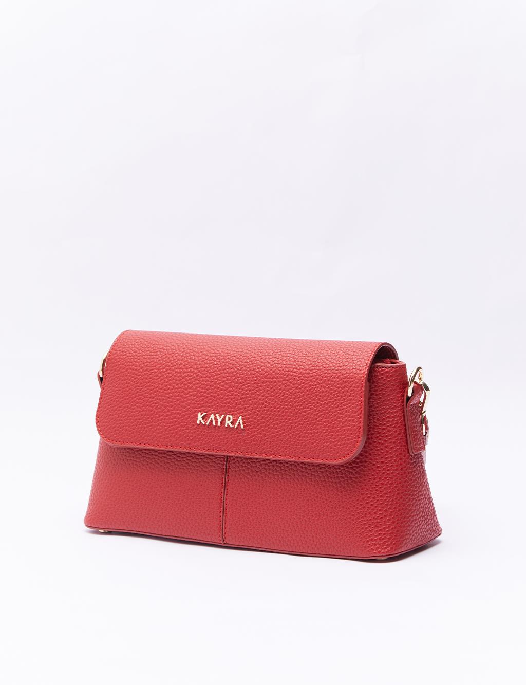 Faux Leather Baguette Bag Red