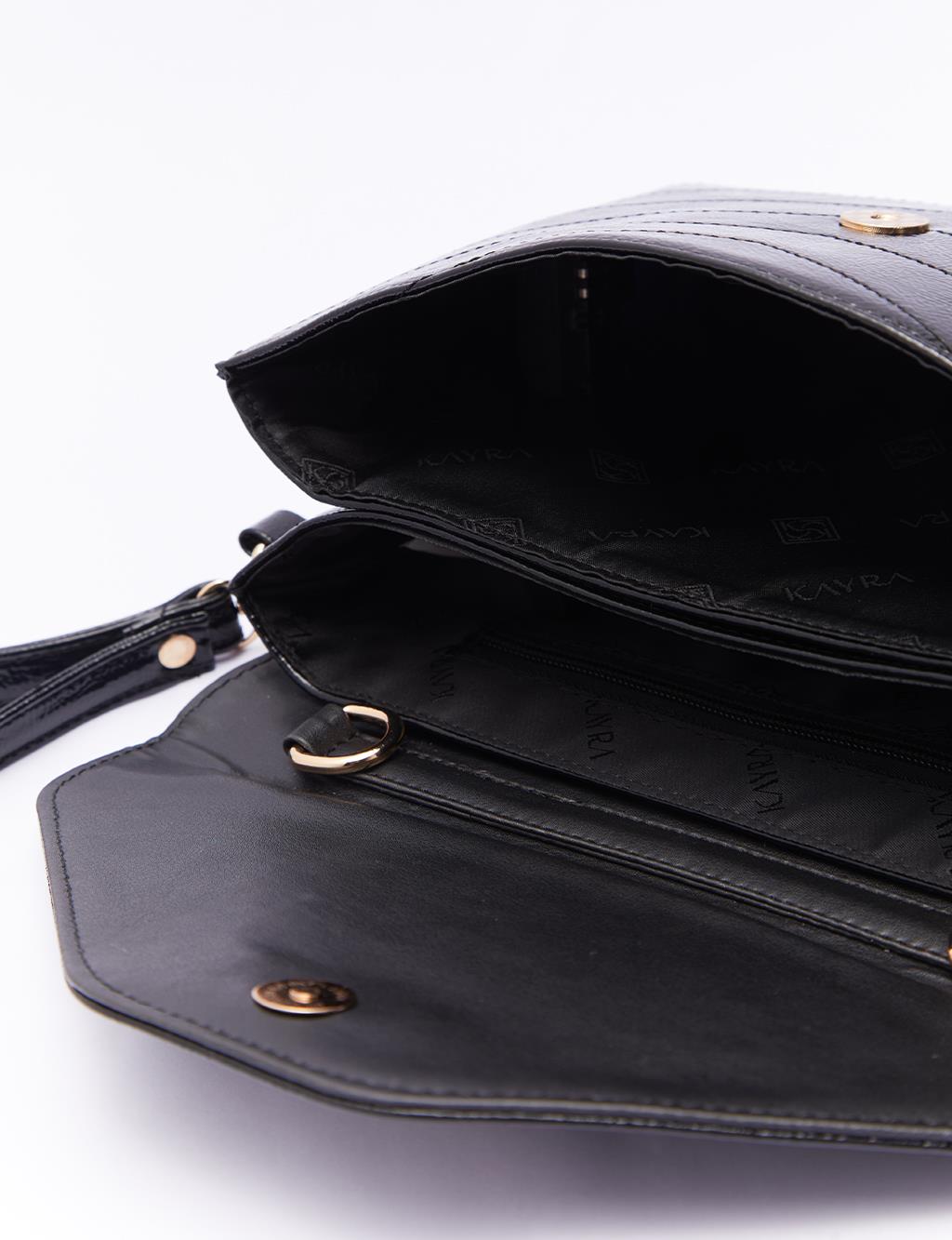 Stitch Detailed Clutch Bag Balck