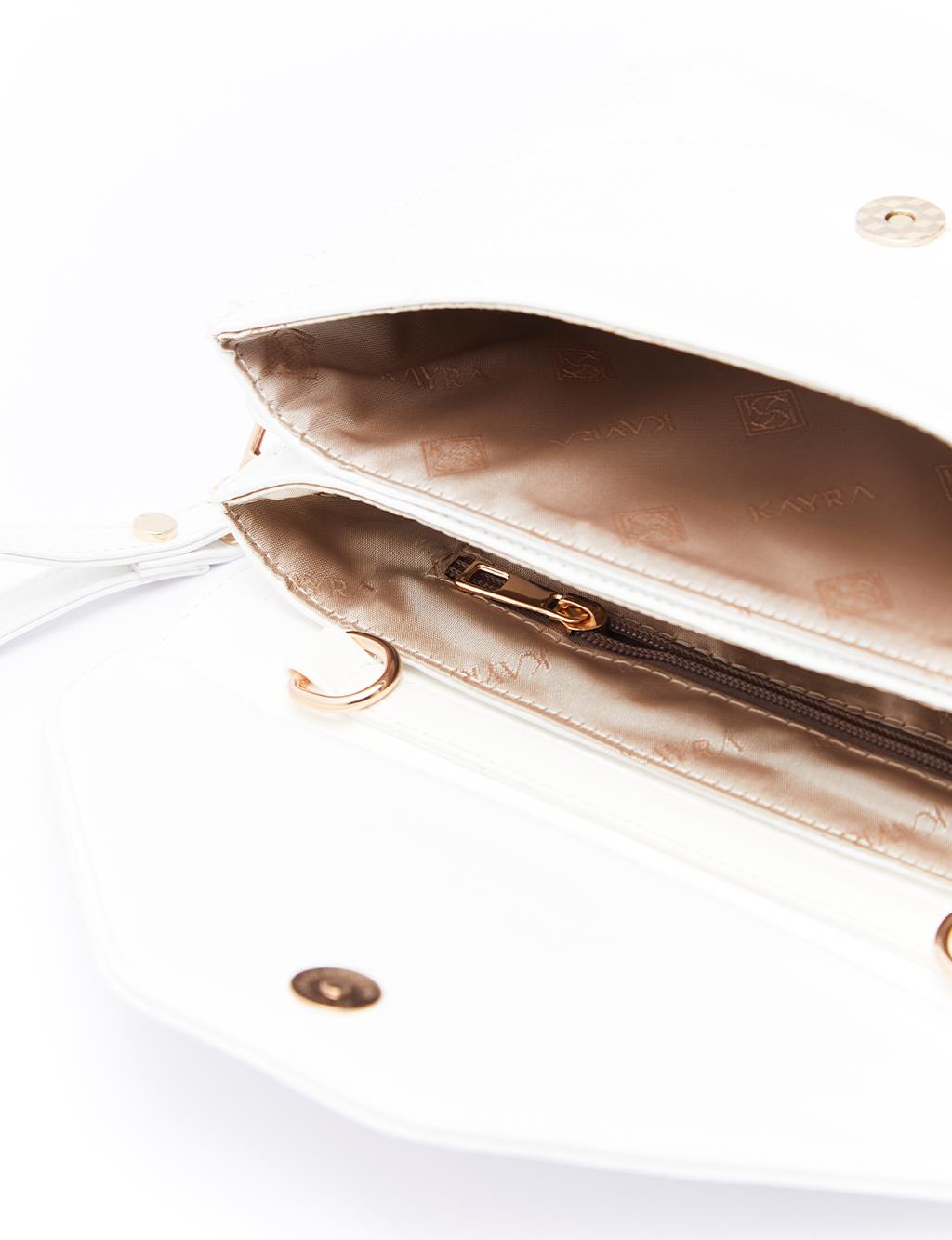 Stitch Detailed Clutch Bag White