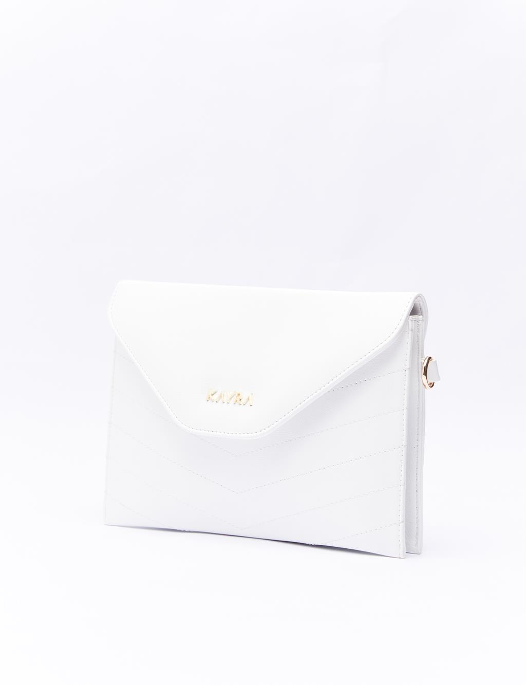 Stitch Detailed Clutch Bag White