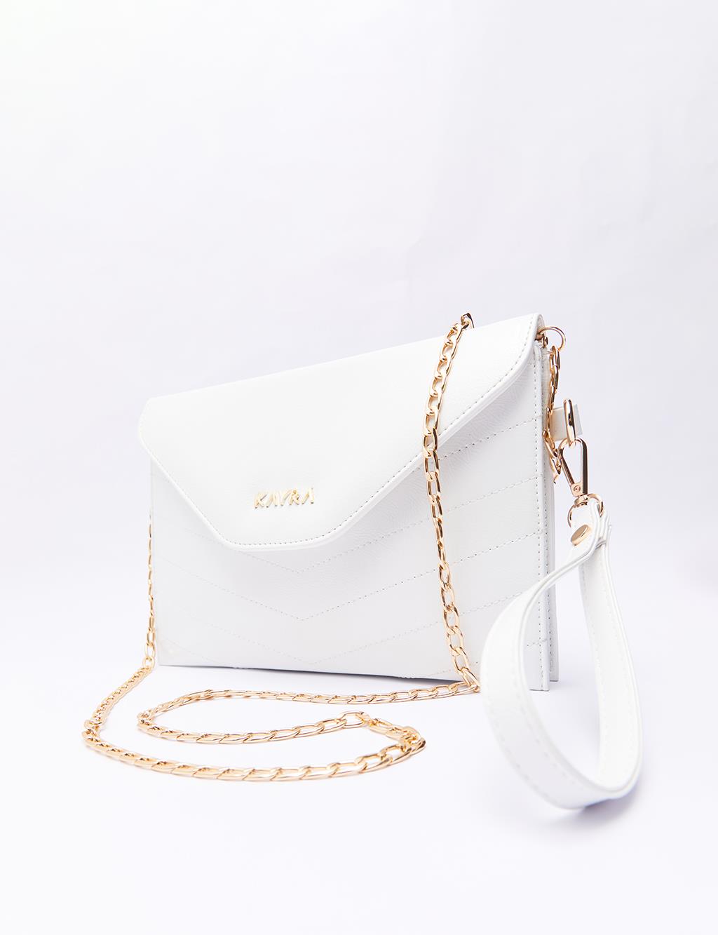 Stitch Detailed Clutch Bag White