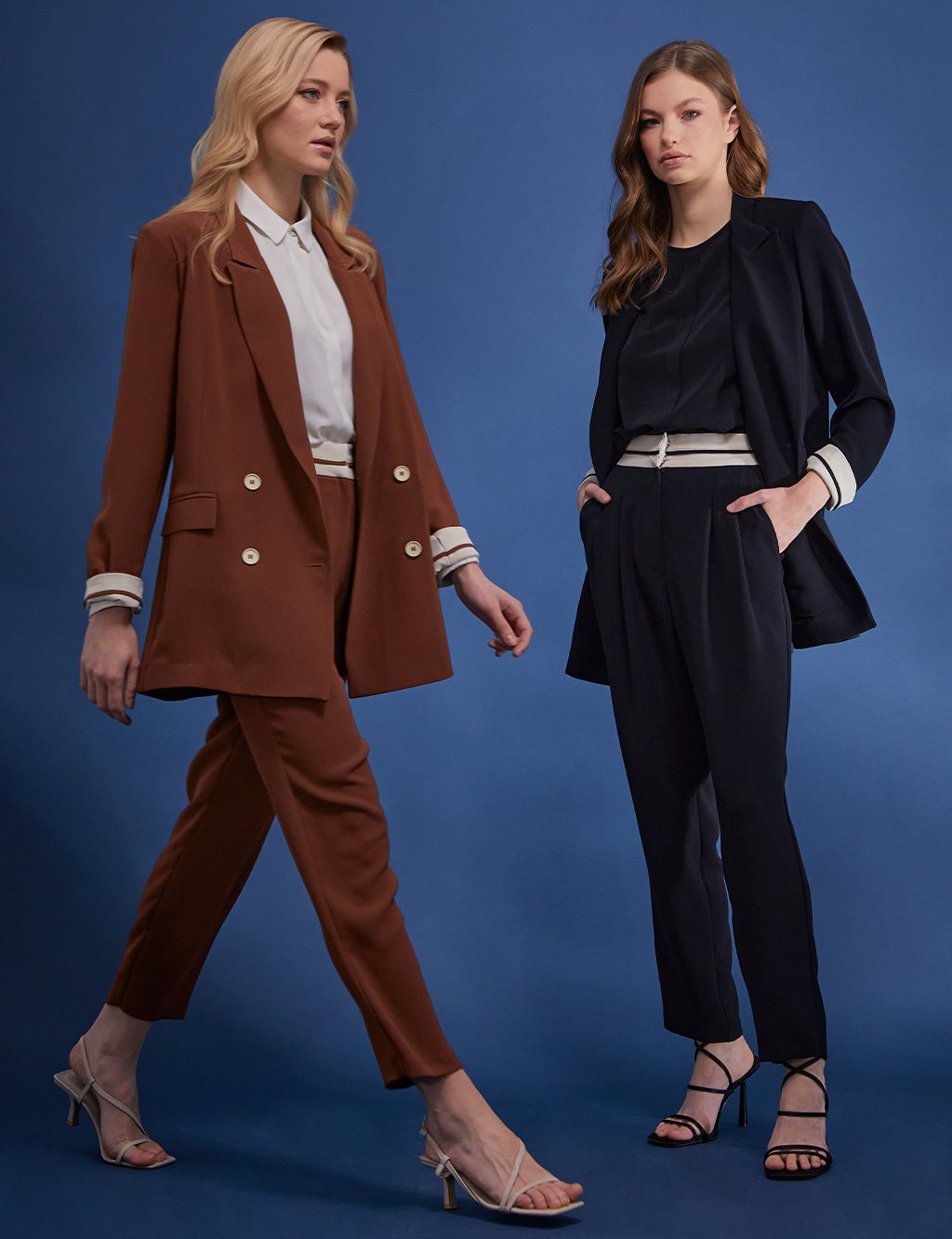 Bone Button Double Breasted Jacket Brown