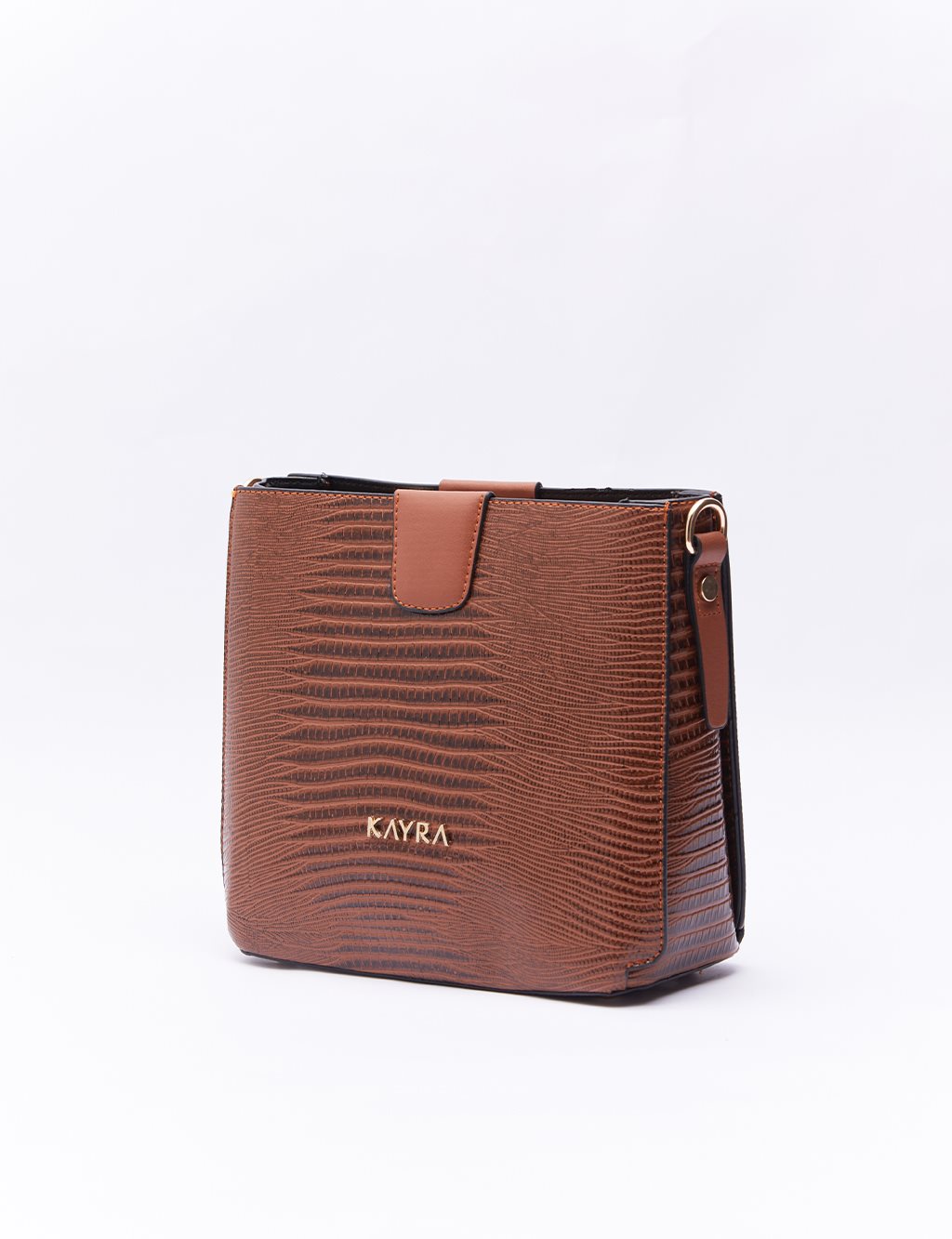 Croco Patterned Rectangle Bag Tobacco