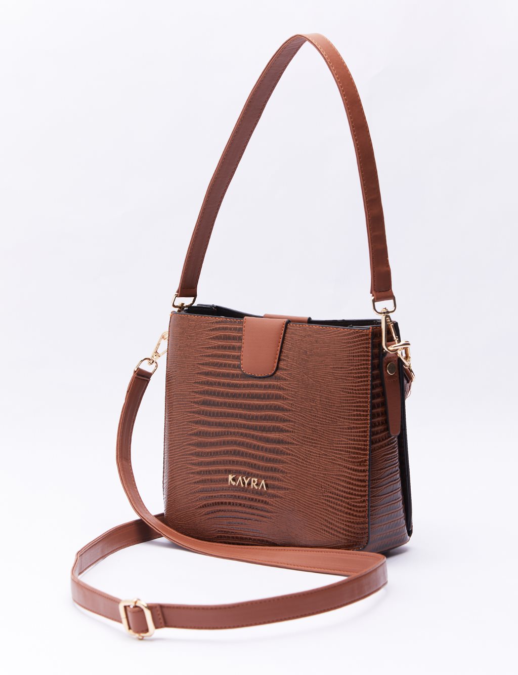 Croco Patterned Rectangle Bag Tobacco