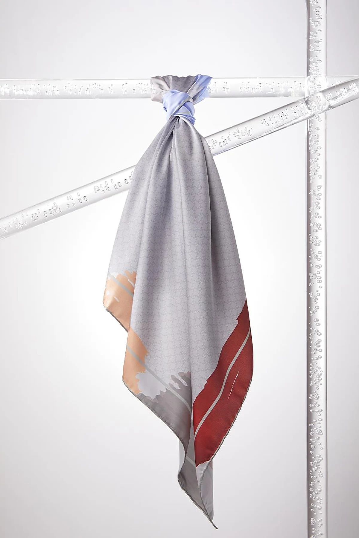 Framed Abstract Pattern Monogram Scarf Light Grey