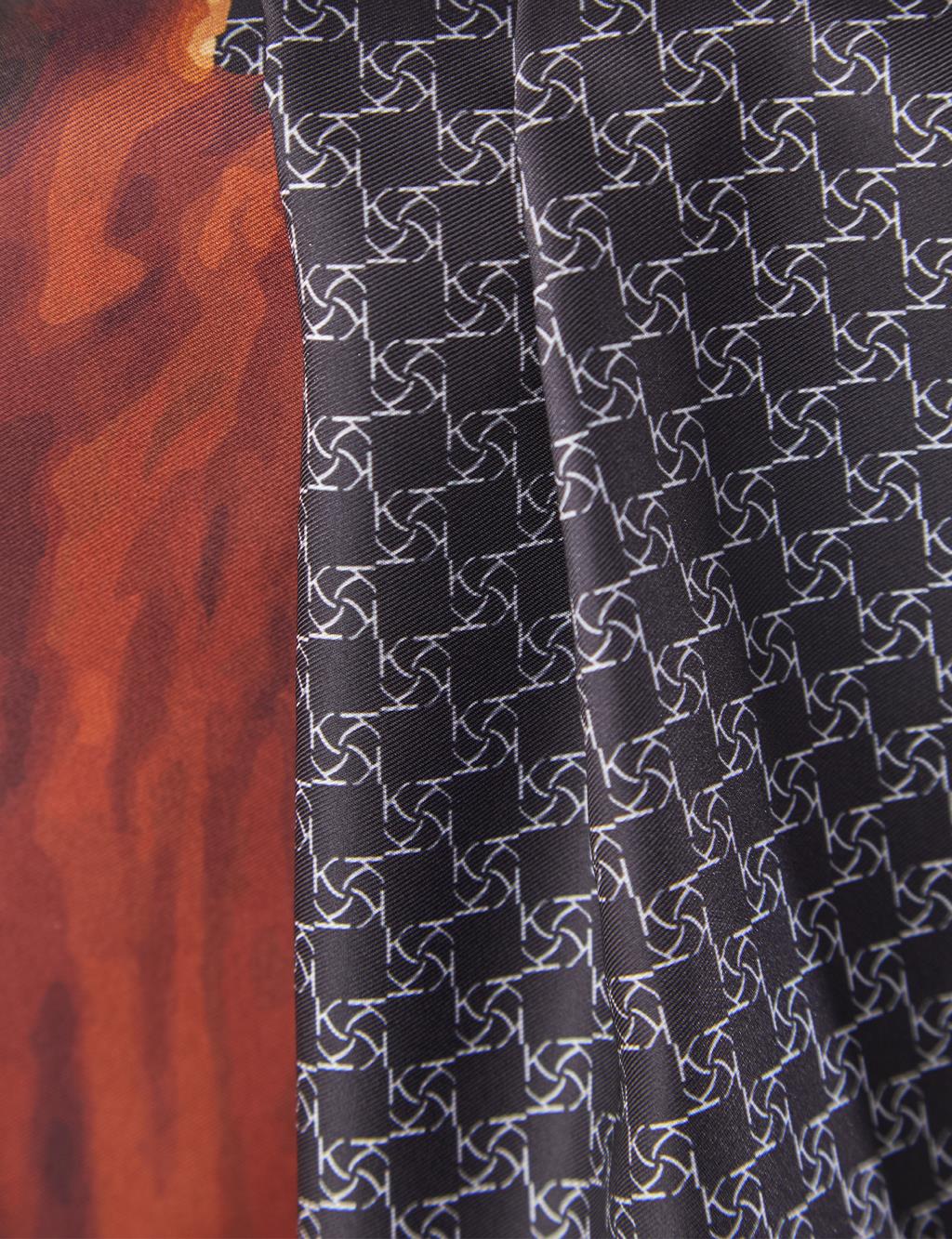 Framed Abstract Pattern Monogram Scarf Black-Orange