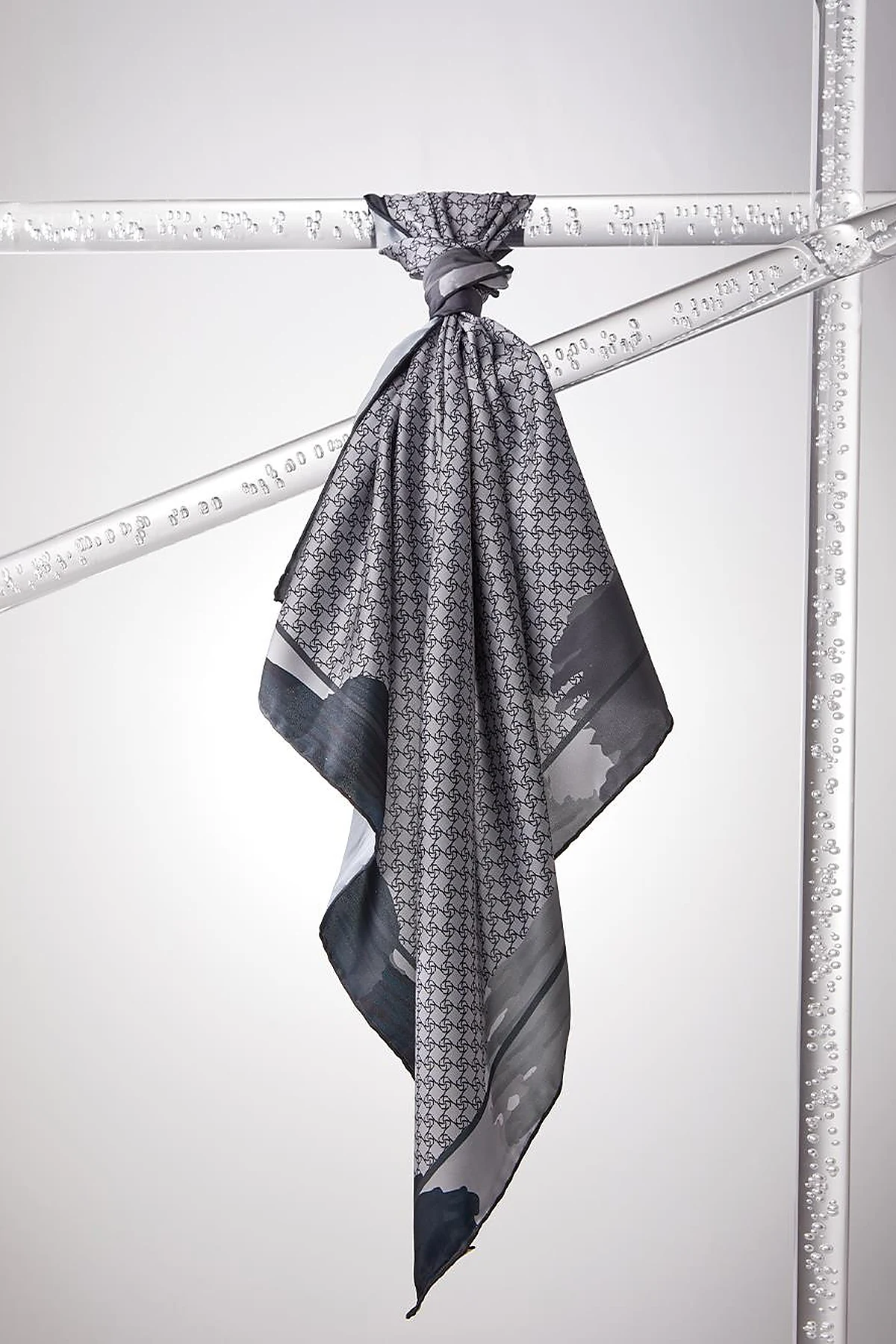 Framed Abstract Pattern Monogram Scarf Grey