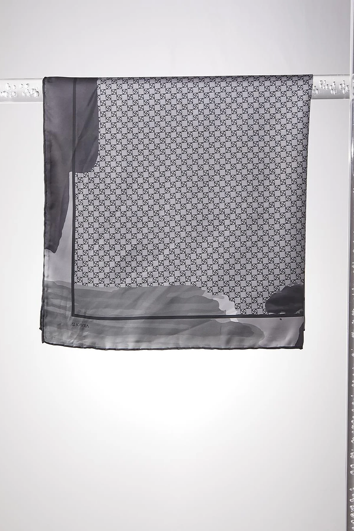 Framed Abstract Pattern Monogram Scarf Grey