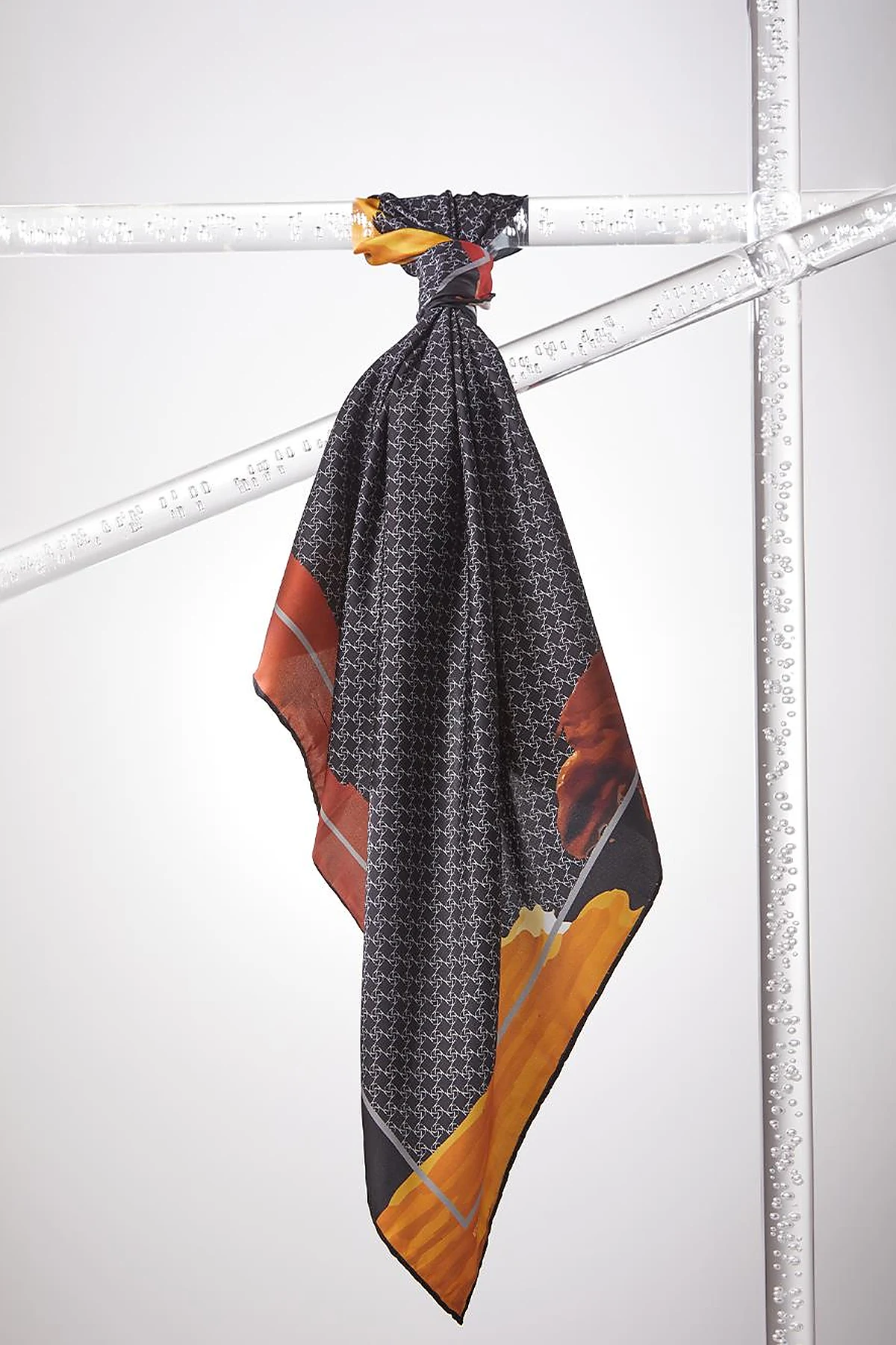 Framed Abstract Pattern Monogram Scarf Black-Orange