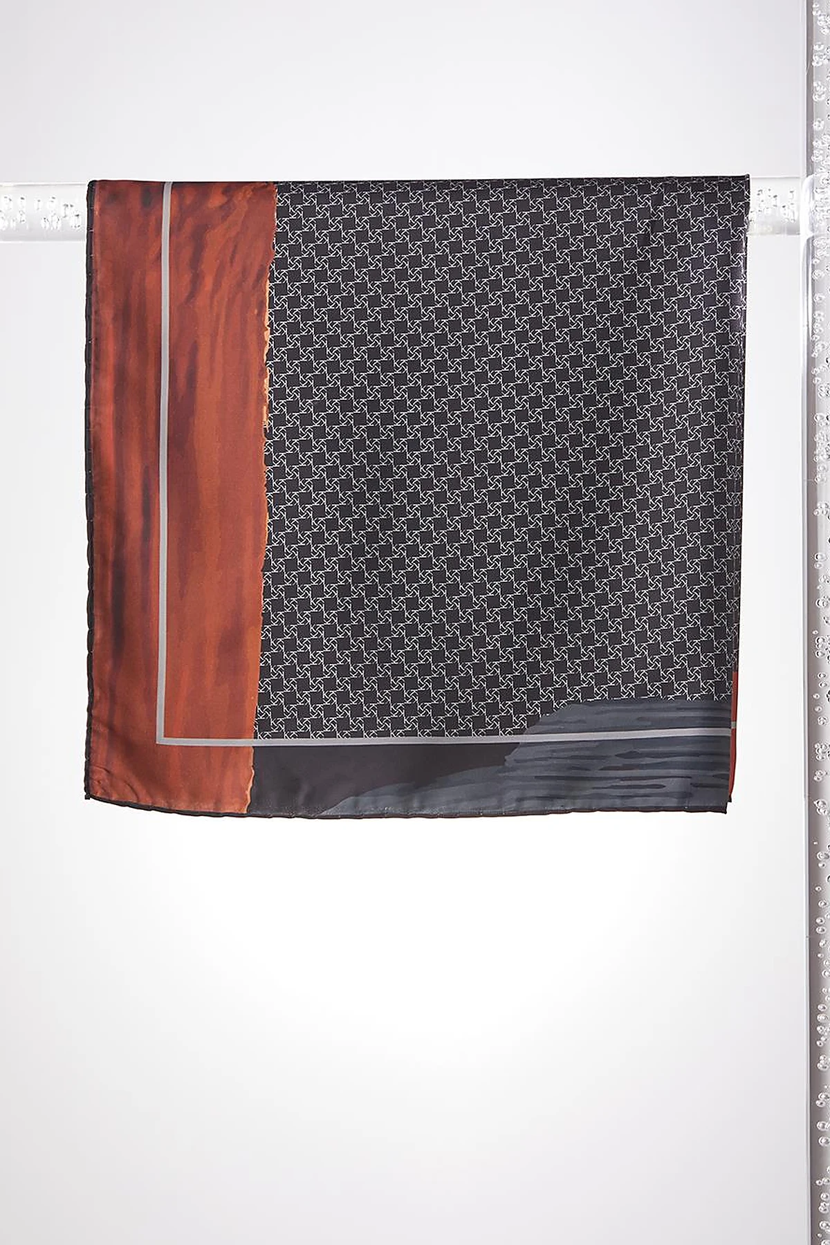 Framed Abstract Pattern Monogram Scarf Black-Orange