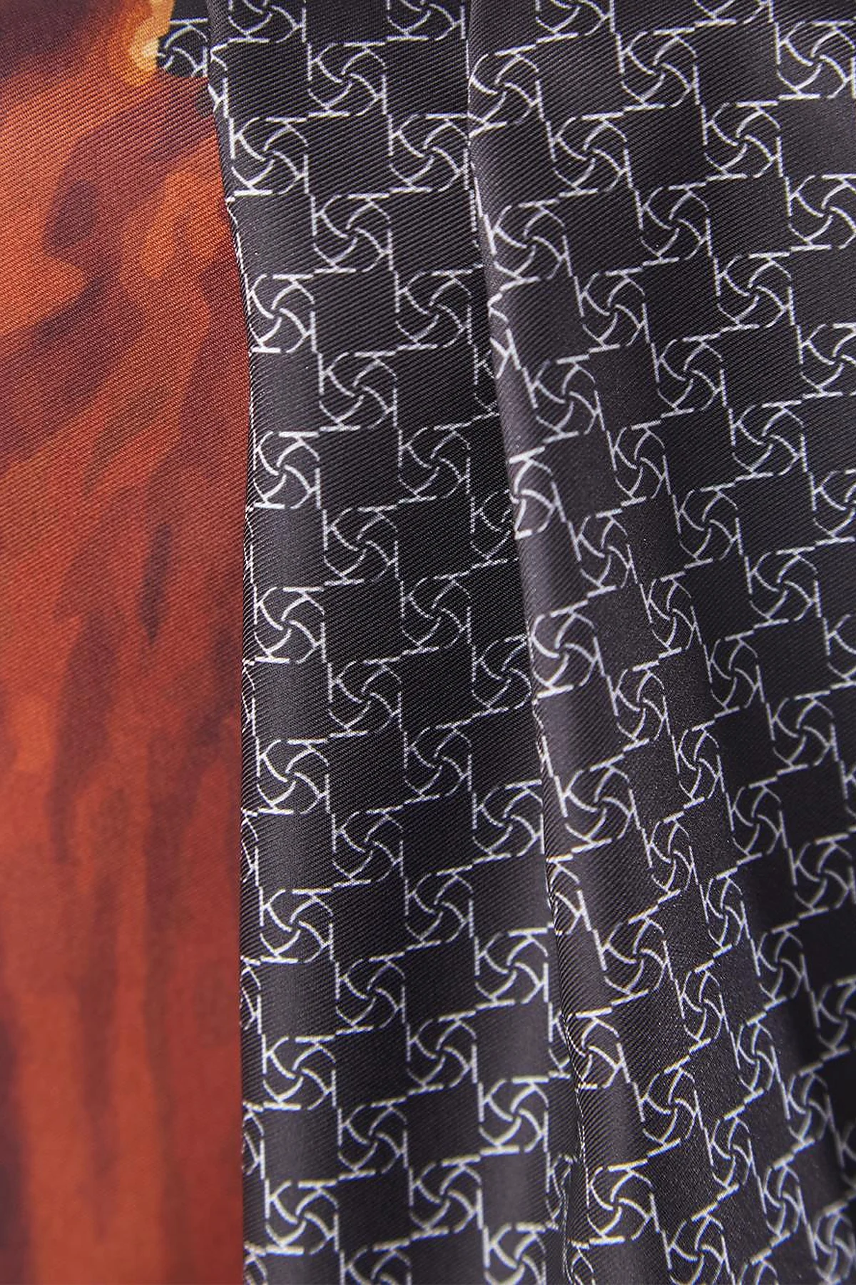 Framed Abstract Pattern Monogram Scarf Black-Orange
