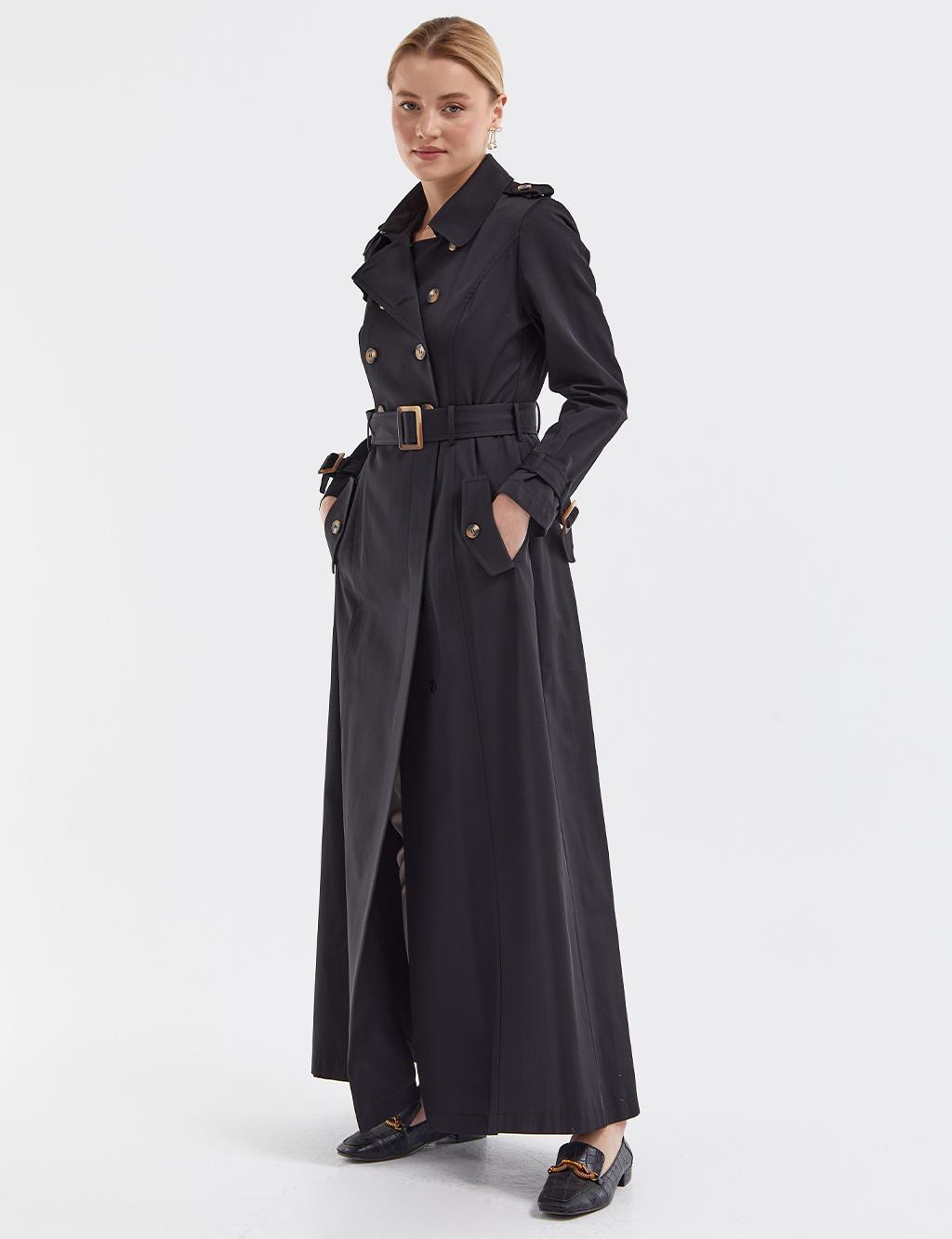 Epaulette Long Topcoat Black