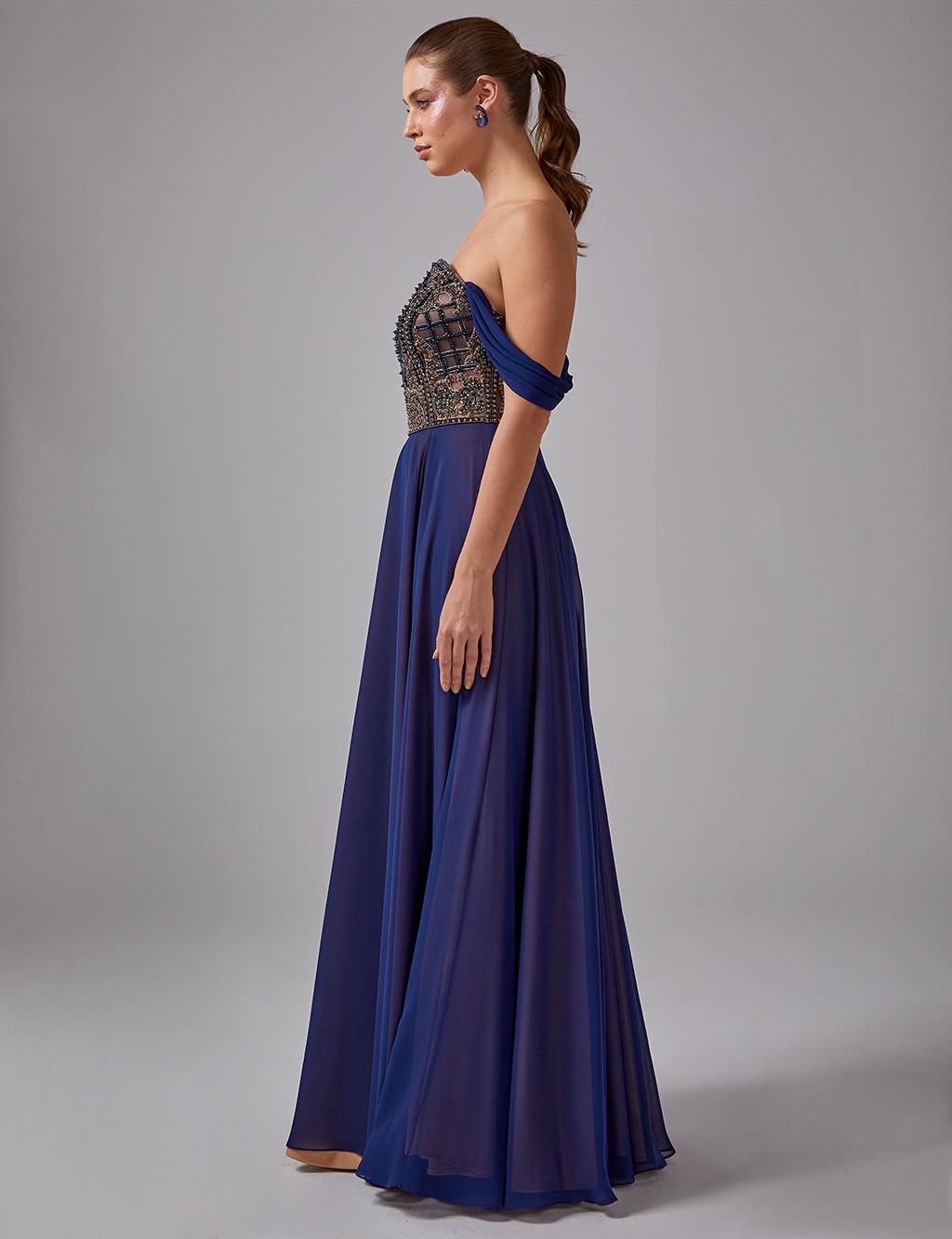 A-Line Strapless Evening Dress Navy