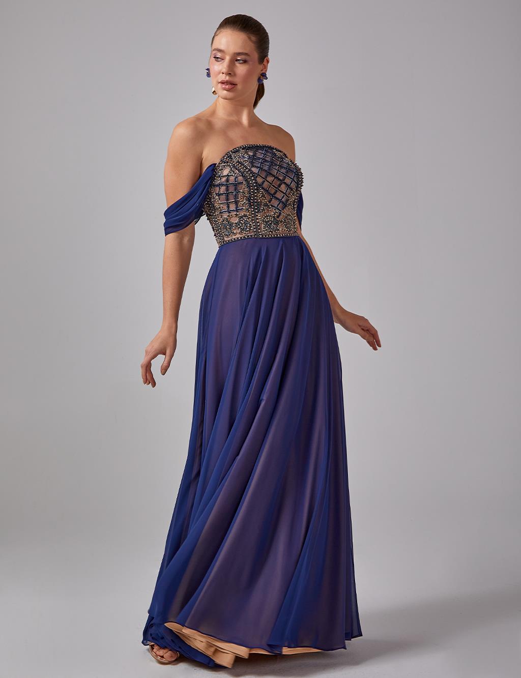 A-Line Strapless Evening Dress Navy
