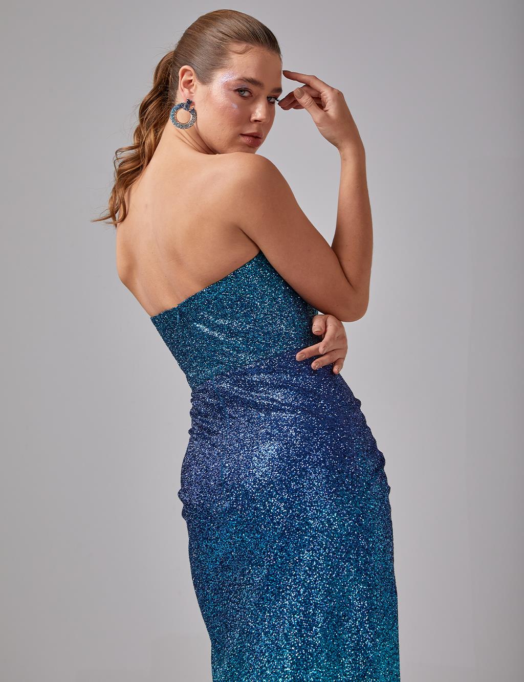 Sparkling Strapless Evening Dress Turquoise