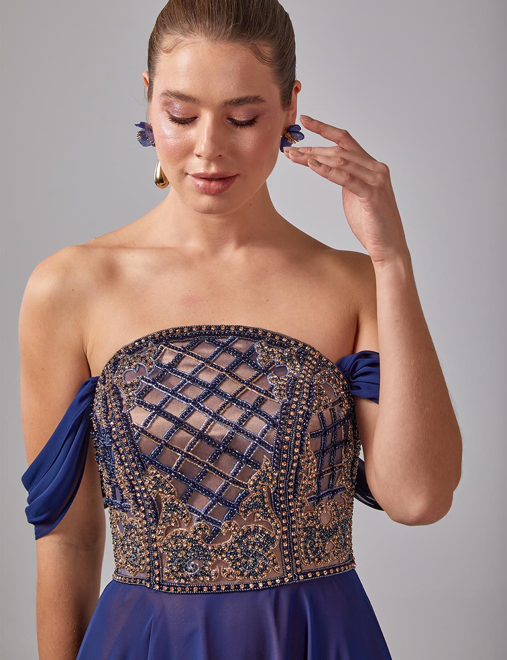 A-Line Strapless Evening Dress Navy