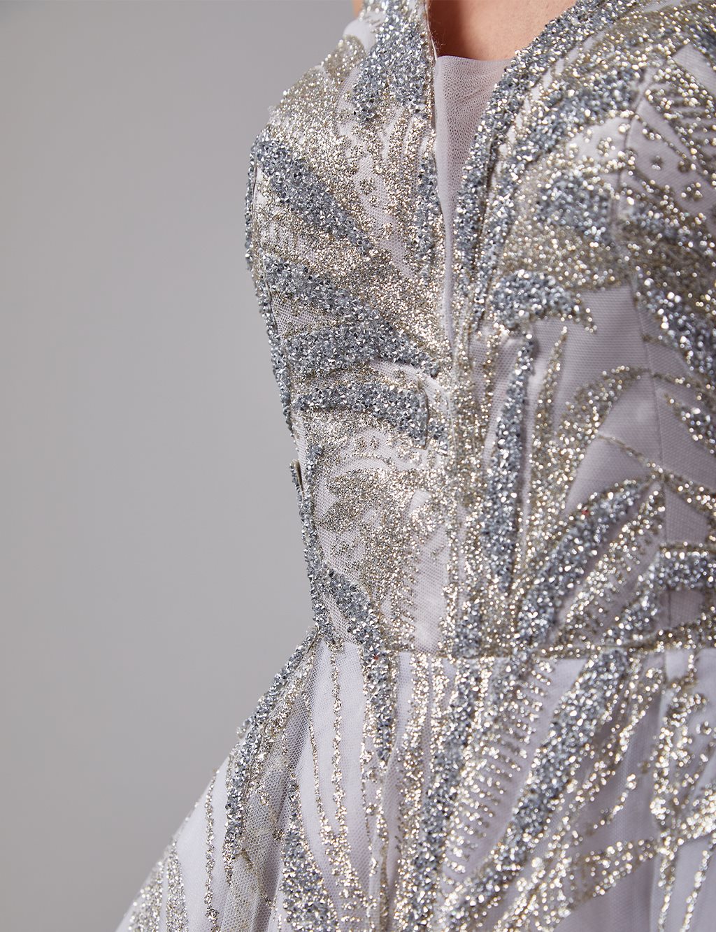 Strap V Neck Evening Dress Silver