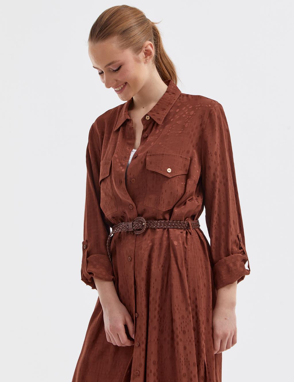 Double Pocket Belted Tunic Brown