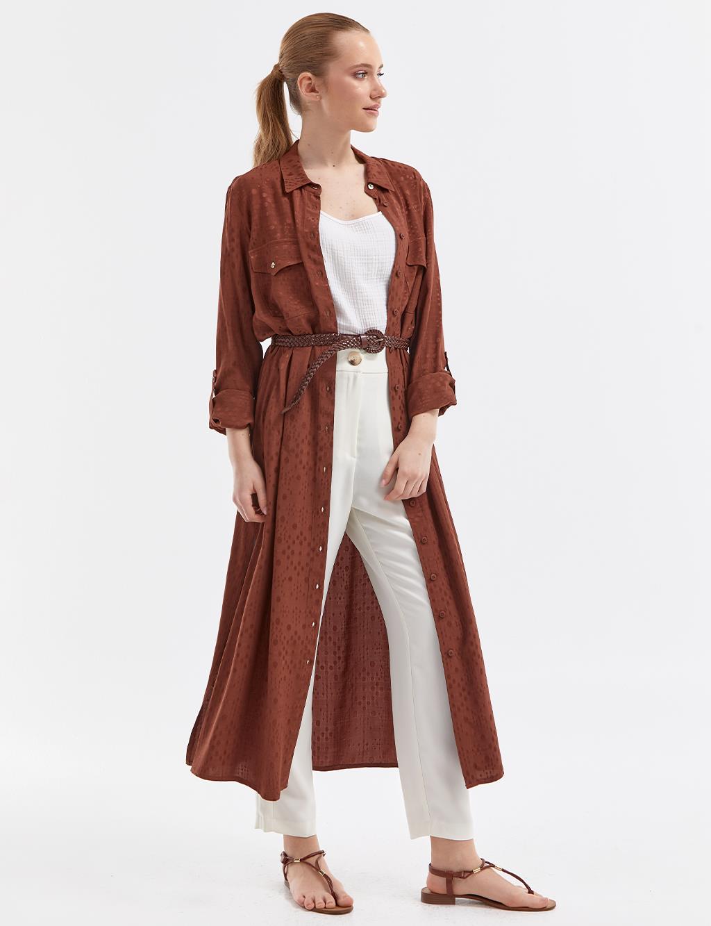 Double Pocket Belted Tunic Brown