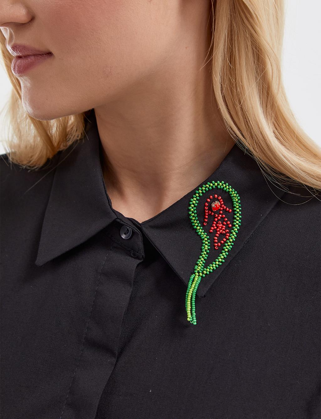 Embroidered Collar Dress Black