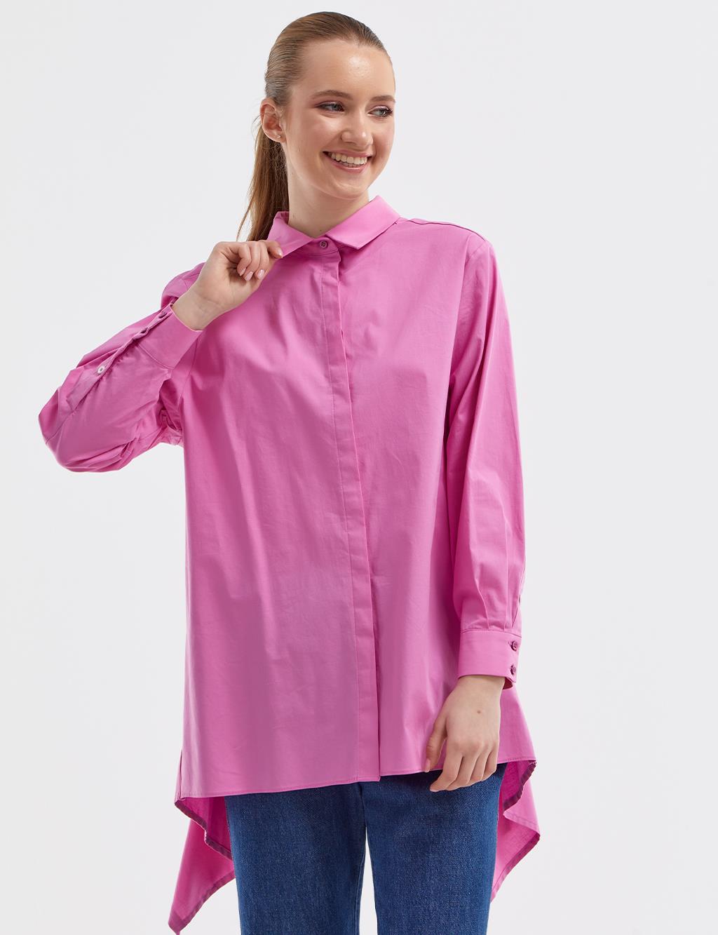 Asymmetrical Cut Poplin Shirt Candy Pink