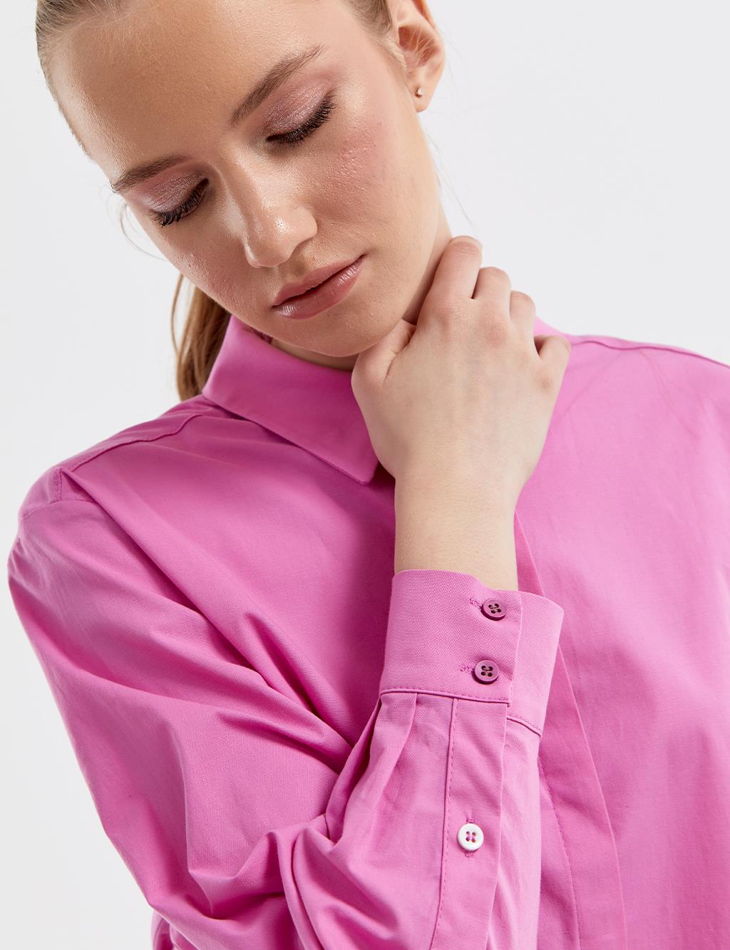 Asymmetrical Cut Poplin Shirt Candy Pink