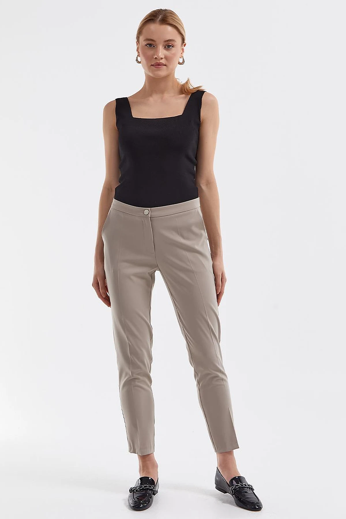 Basic Zippered Trousers Clay