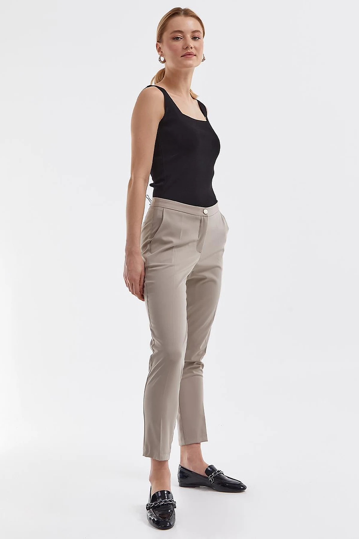 Basic Zippered Trousers Clay