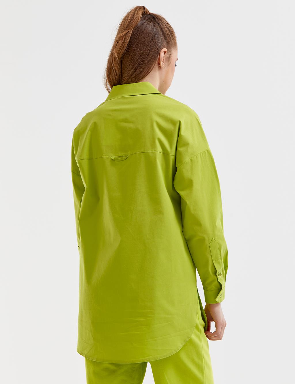 Omuz Detaylı Baskılı Gömlek Fıstık Yeşili