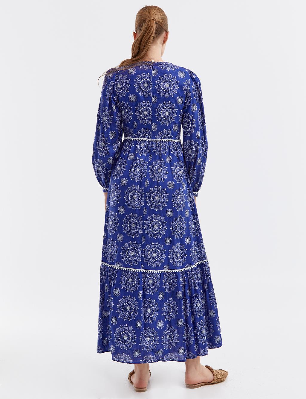 KYR Ethnic Pattern Dress Cobalt Blue