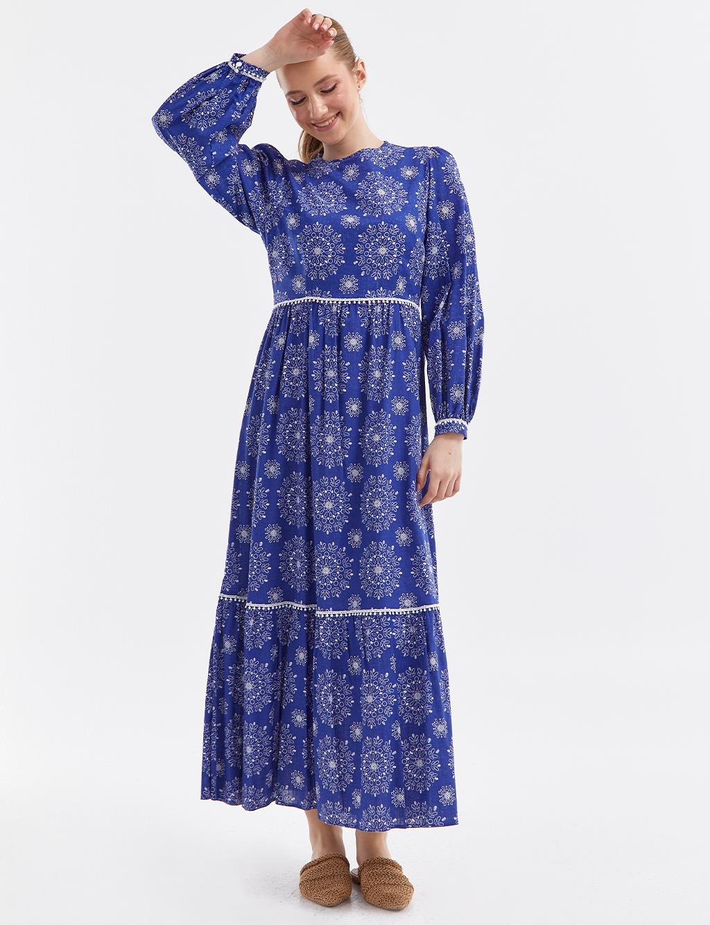 KYR Ethnic Pattern Dress Cobalt Blue