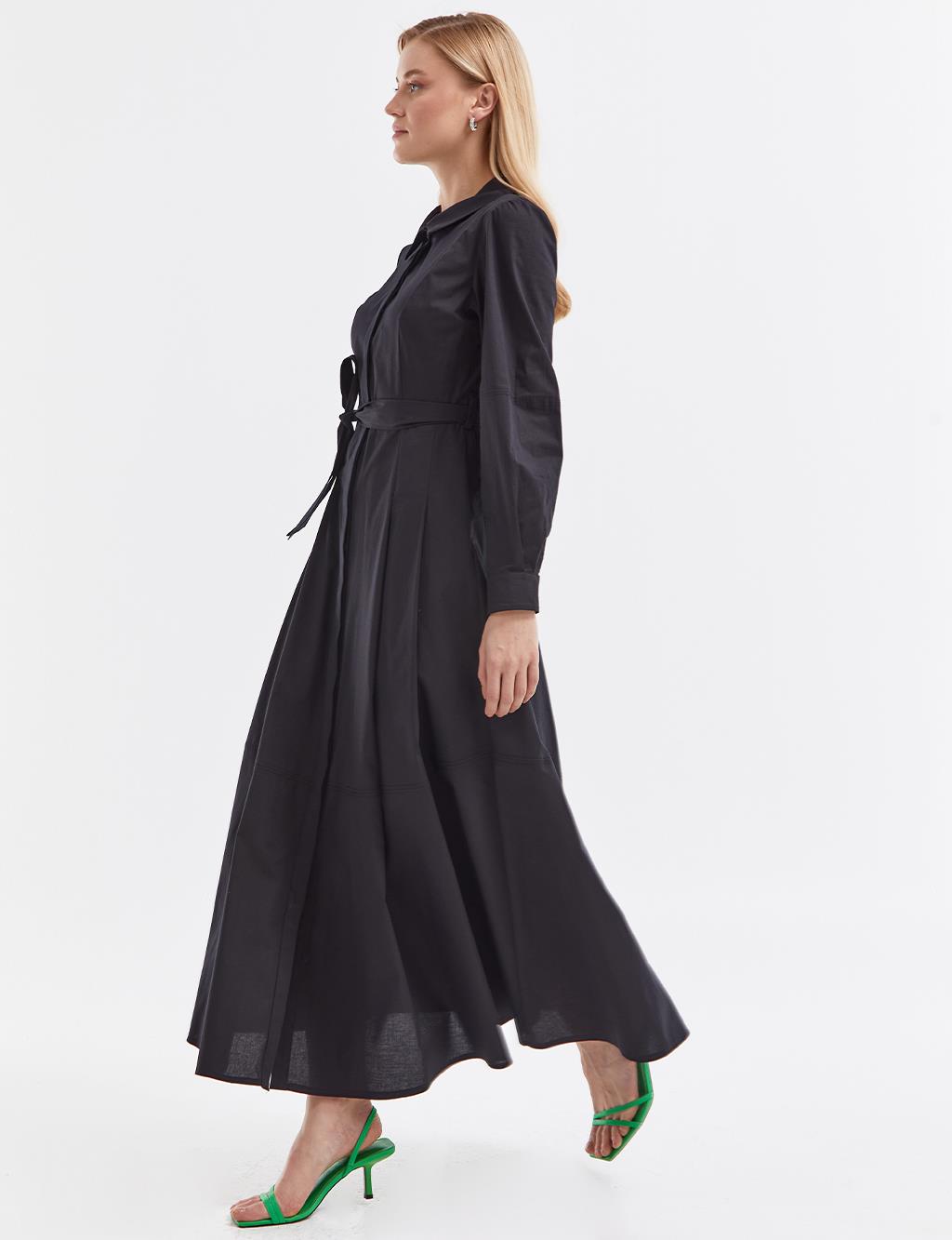 Belted Long Dress Black