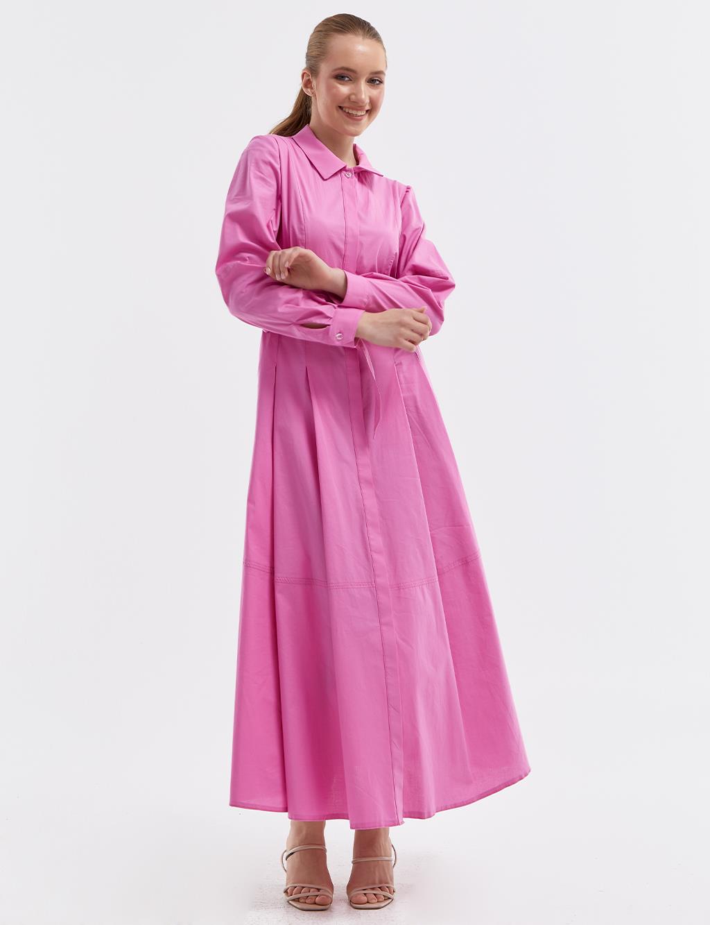 Belted Long Dress Candy Pink