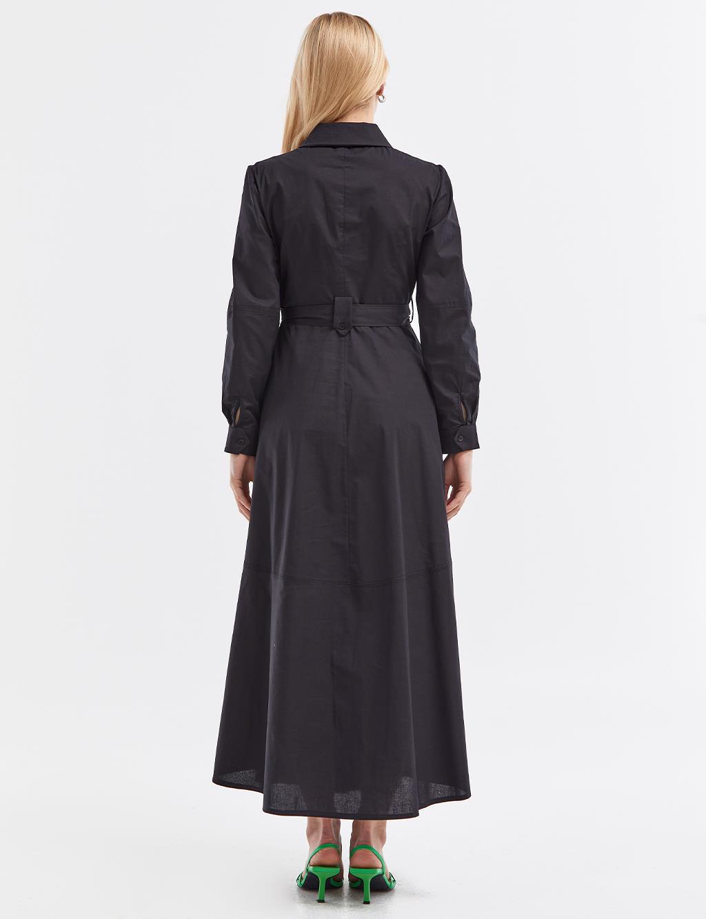 Belted Long Dress Black