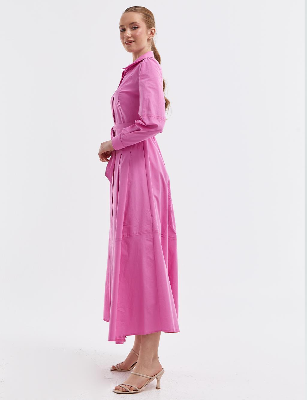 Belted Long Dress Candy Pink